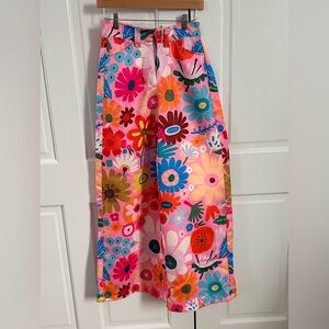 Floral wide leg poly pants